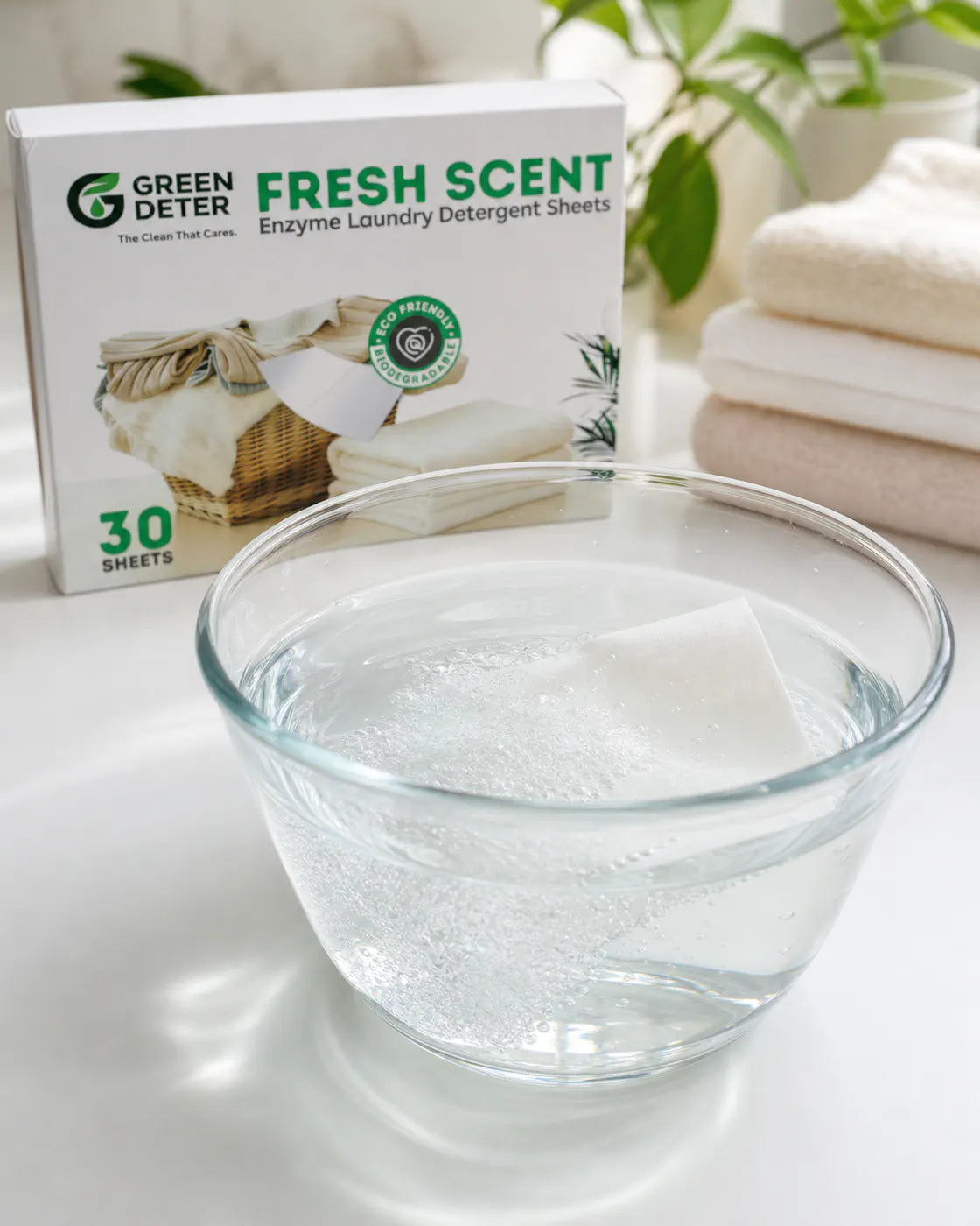 Feuille GREEN DETER près d'une bassine d'eau