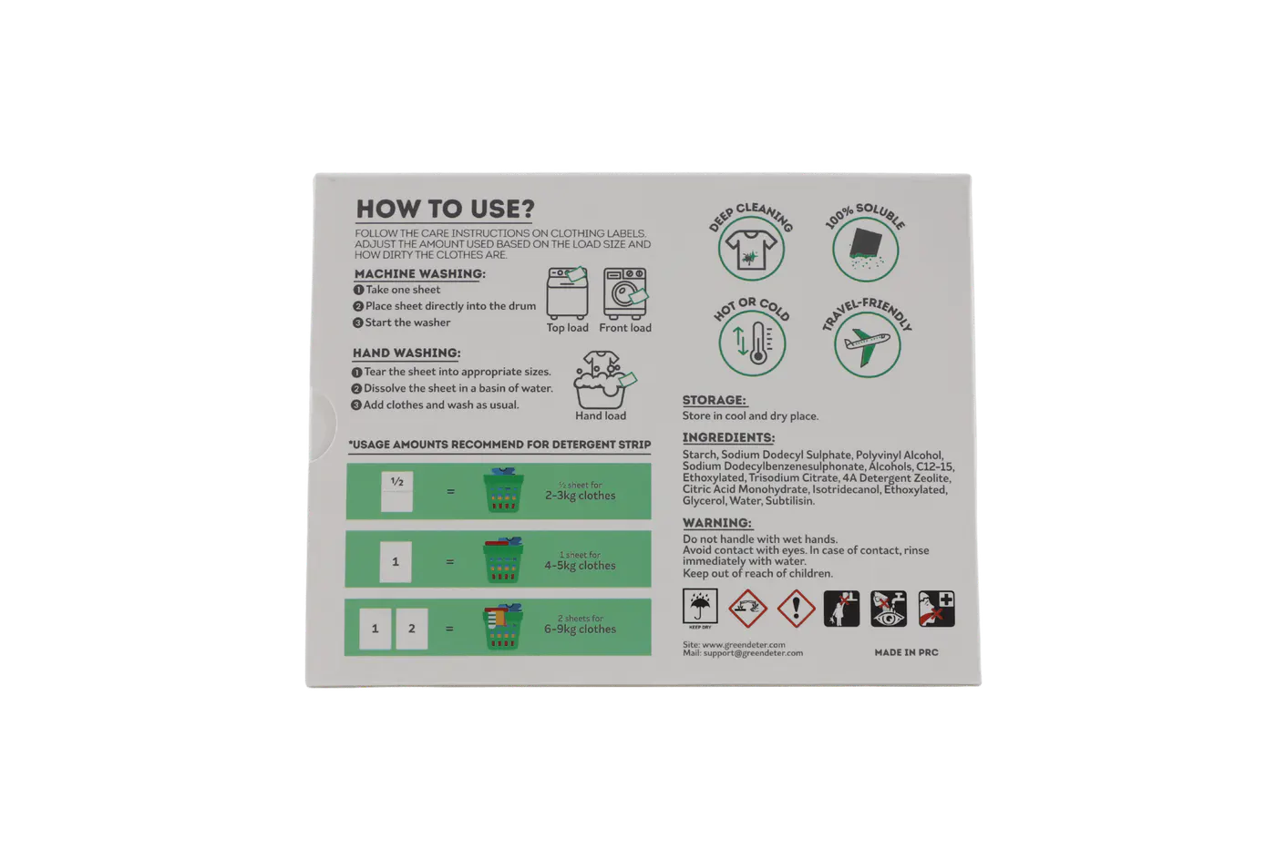 Dos de la boîte GREEN DETER avec les instructions